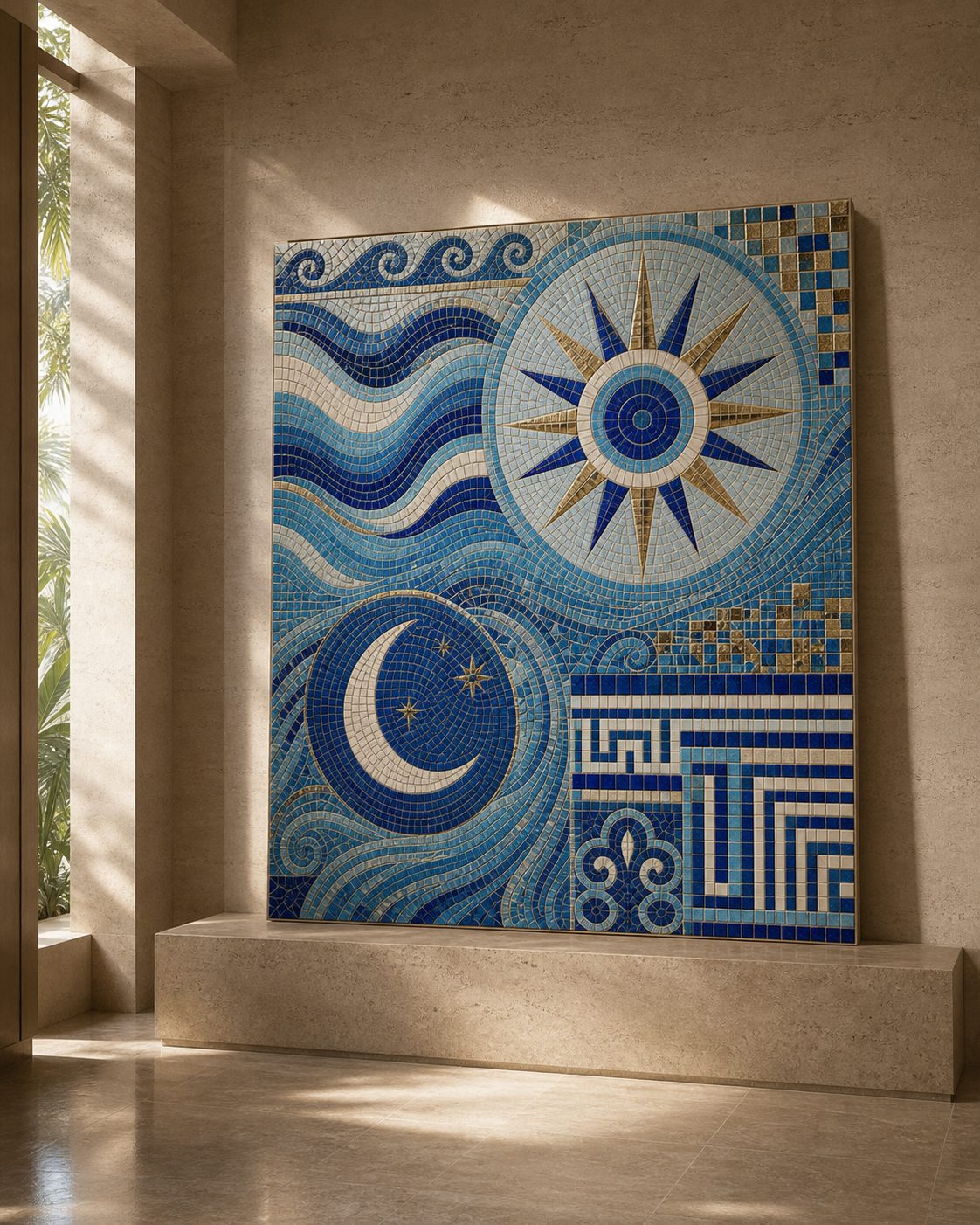 A custom mosaic artwork displayed on a wall