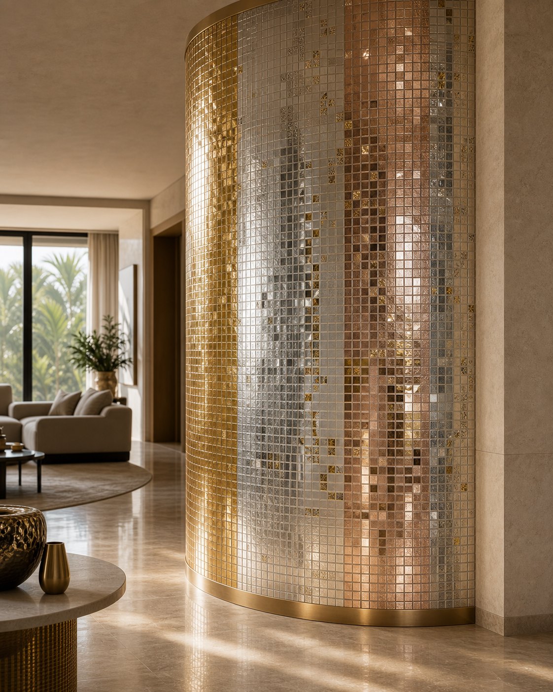 Gold and silver mosaic in a warm interior room